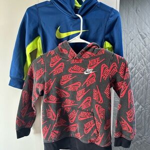 Nike Kids Red and Gray Logo Hoodie and Blue Neon Green Hoodie